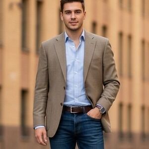 Celio Mens US 40R EU 50 $195 Tan Wool Blend Textured Sport Coat Blazer French